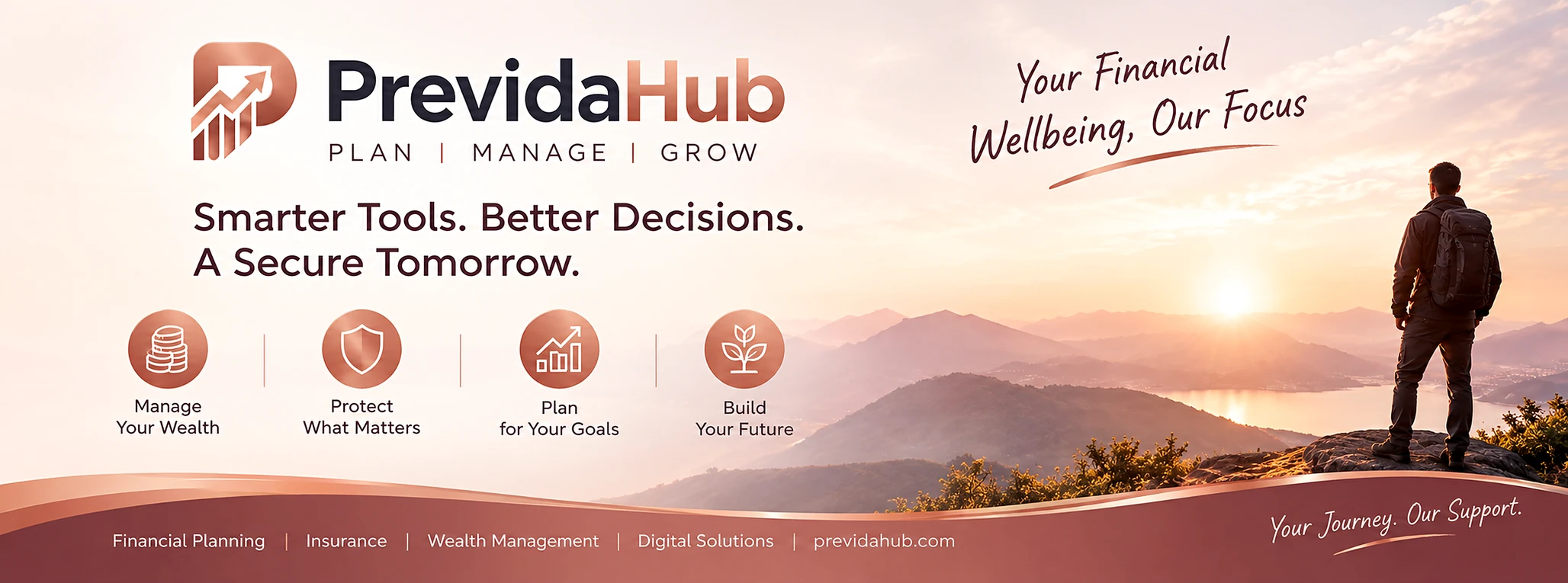PrevidaHub — Plan, Manage, Grow. Your financial wellbeing, our focus. Smarter tools. Better decisions. A secure tomorrow. Manage your wealth, protect what matters, plan for your goals, build your future.