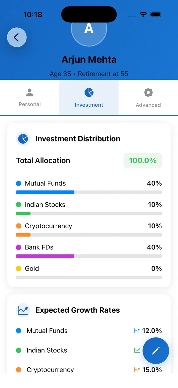 Investment tab