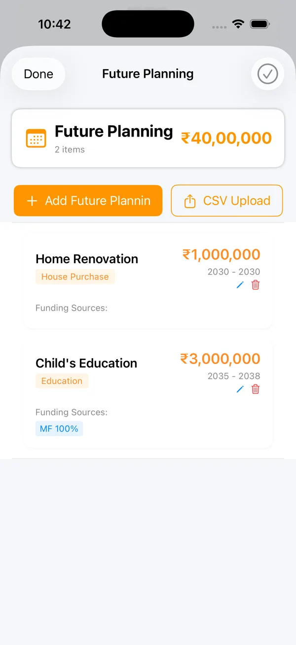 Future planning list