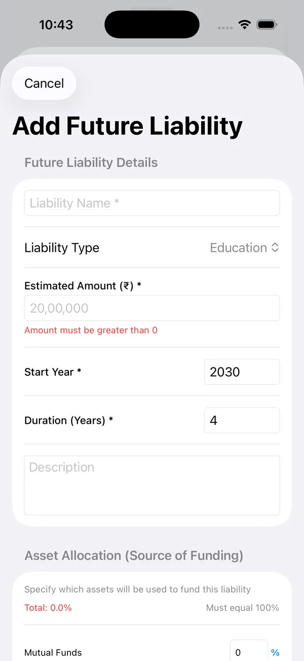 Add a goal form